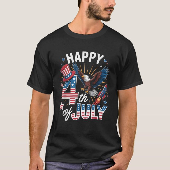 Camiseta American Flag Bald Eagle Patriotic Happy 4th of Ju (Frente)