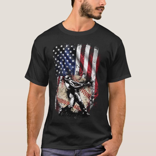 Camiseta American Flag Baseball Lover USA 4 de julho (Frente)