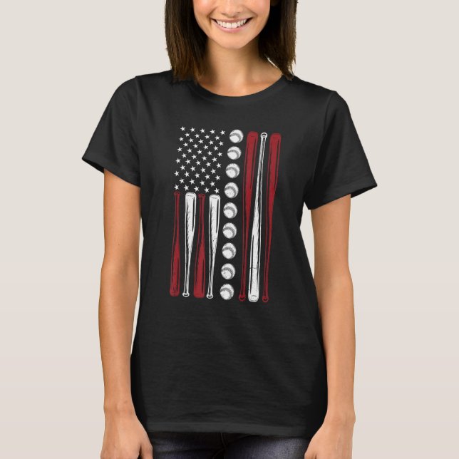 Camiseta American Flag Baseball Red White Blue 4th of July  (Frente)