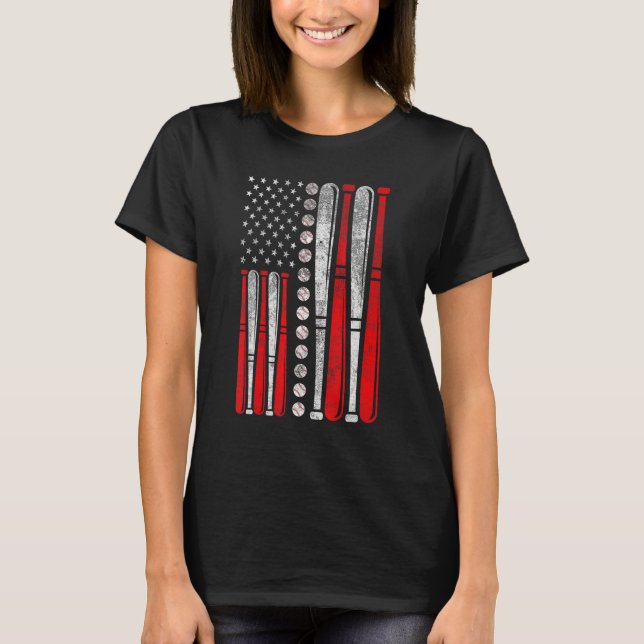 Camiseta American Flag Baseball Red White Blue 4th Of July  (Frente)