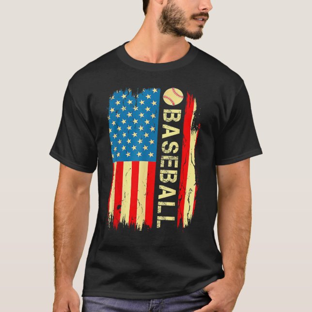 Camiseta American Flag Baseball Team Gift Men Boys Dad 4th  (Frente)