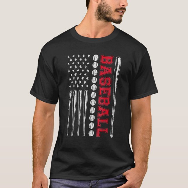 Camiseta American Flag Baseball Team Men Meninos Miúdas Rap (Frente)