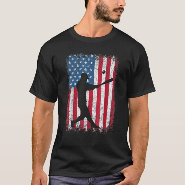 Camiseta American Flag Baseball Team Men Meninos Miúdas Rap (Frente)