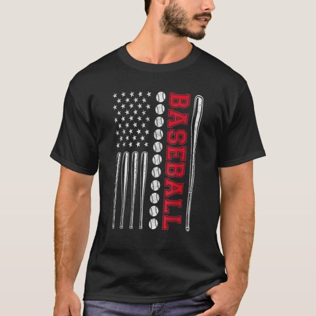 Camiseta American Flag Baseball Team Men Meninos Miúdas Rap (Frente)