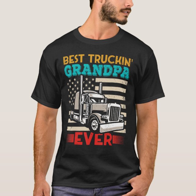 Camiseta American Flag Best Truckin Grandpa US Semi Truck D (Frente)