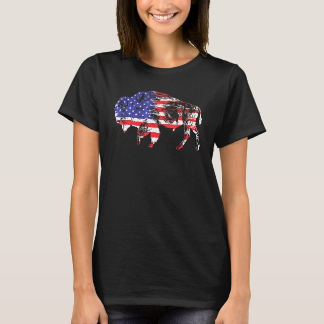 Camiseta American Flag Bison Buffalo Animal (Frente)