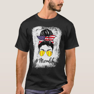 Camiseta American Flag Bleached Softball Fastpitch Mãe Life