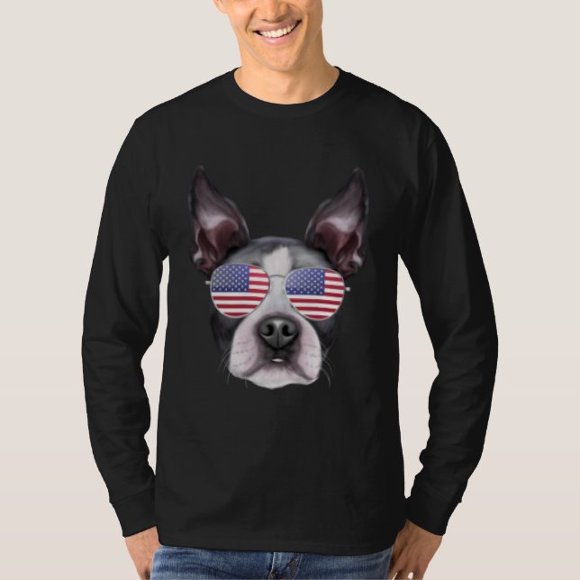 Camiseta American Flag Boston Terrier Dog America Pocket (Frente)