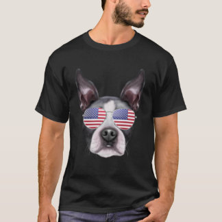 Camiseta American Flag Boston Terrier Dog America Pocket