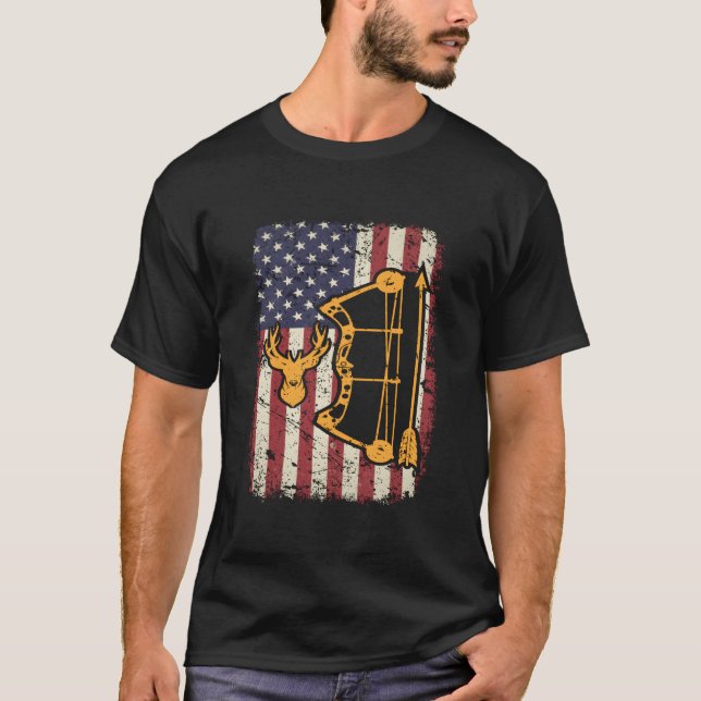 Camiseta American Flag Bowhunting Bow Archery Usa Deer Hunt (Frente)