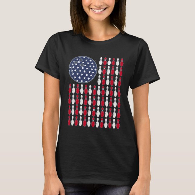 Camiseta American Flag Bowling And Pin (Frente)