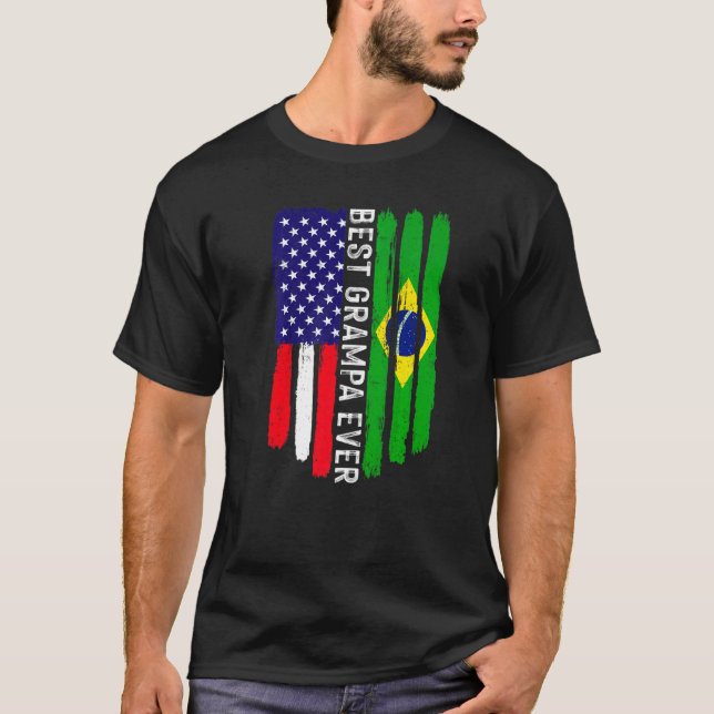 Camiseta American Flag & Brazil Best Grampa Ever Familiar (Frente)