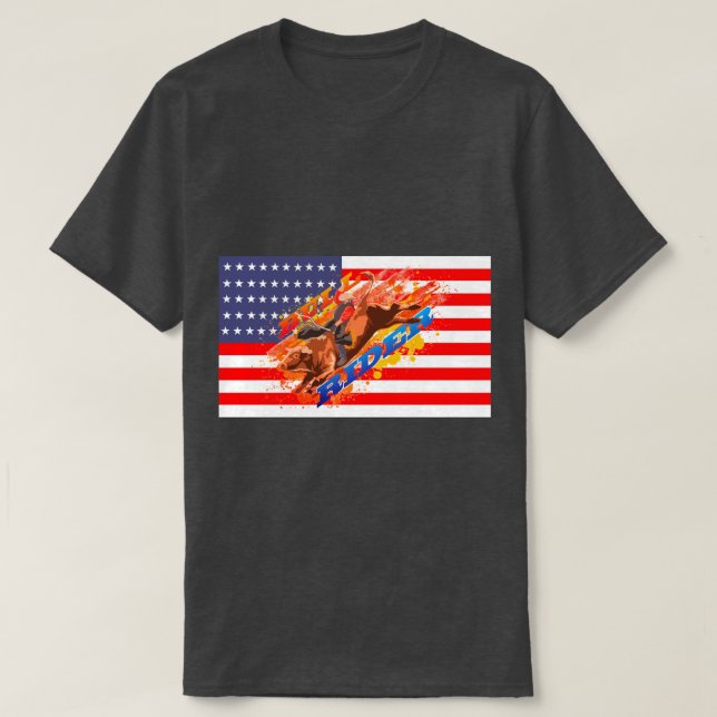 Camiseta American Flag Bull Rider (Frente do Design)