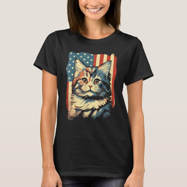 Camiseta American Flag Cat 4th Of July Kitten Patriotic Pet (Frente)
