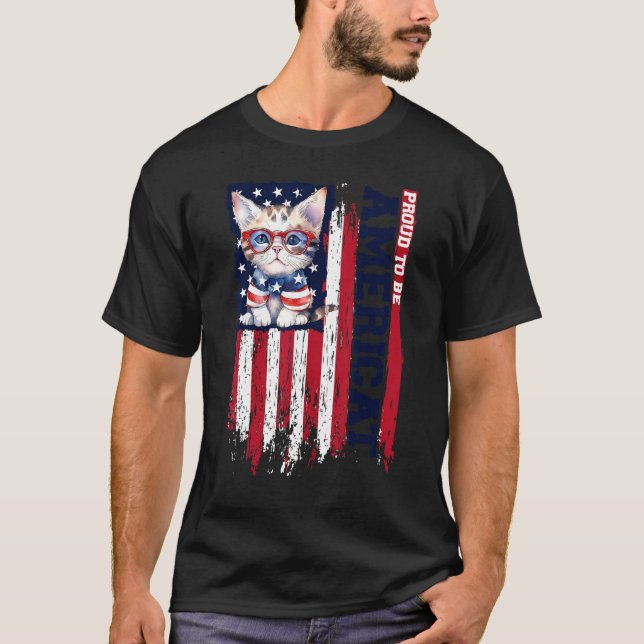 Camiseta American Flag Cat 4th of July Kitten Patriotic Pet (Frente)