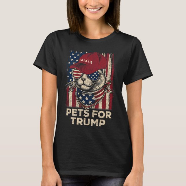 Camiseta American Flag Cat Vive Problem Trump 2024 (Frente)