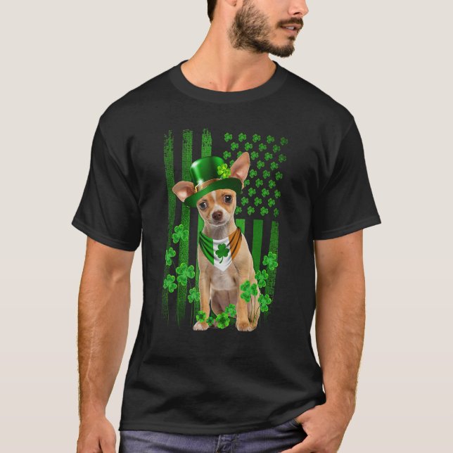 Camiseta American Flag Chihuahua Dog Hat Irish St Patricks  (Frente)