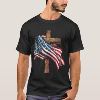 Camiseta American Flag Christian Cross Jesus 4 De Julho