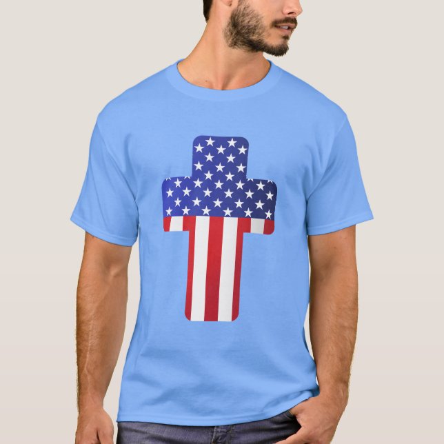 Camiseta American Flag Christian Cross Patriotic Faith USA (Frente)