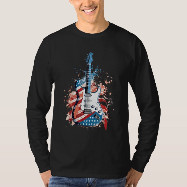 Camiseta American Flag Country Music Guitar Patriotic 4th o (Frente)