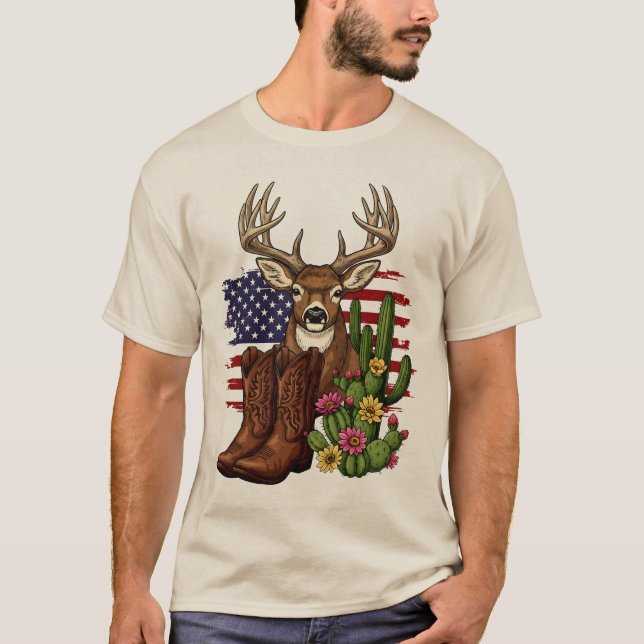 Camiseta American Flag Cowboy Boots Hunter Gift (Frente)