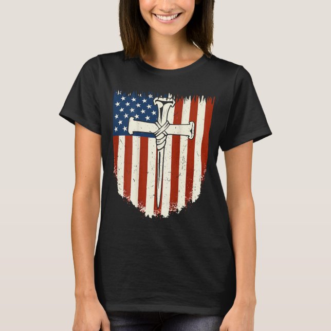 Camiseta American Flag Cross 3 Nail Patriotic Christian Dom (Frente)
