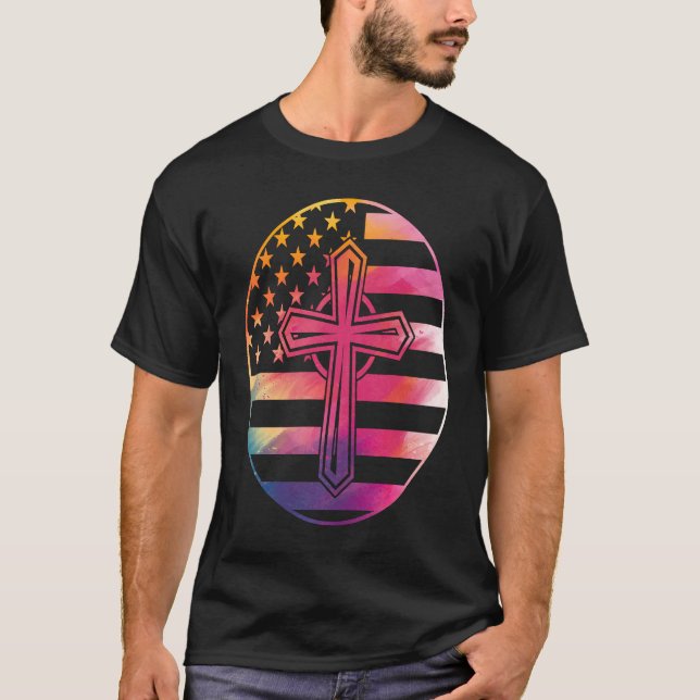 Camiseta American Flag  Cross  America Pride Proud Christia (Frente)