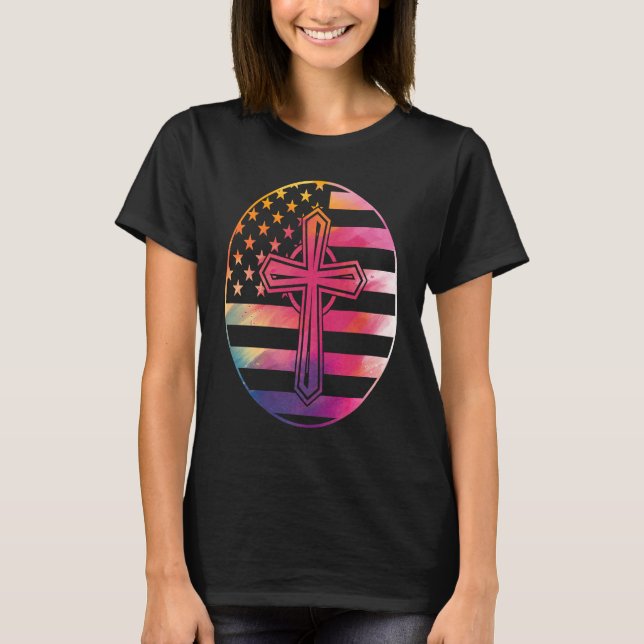 Camiseta American Flag  Cross  America Pride Proud Christia (Frente)
