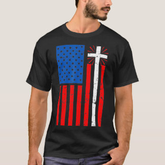 Camiseta American Flag Cross Christian Christianity Jesus 