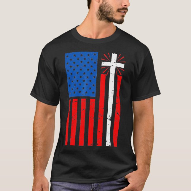 Camiseta American Flag Cross Christian Christianity Jesus  (Frente)