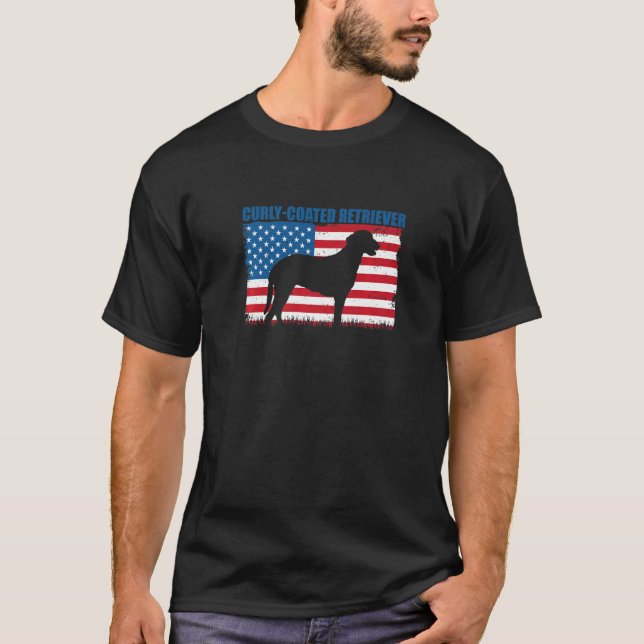 Camiseta American Flag Curly-Coated Retriever Premium (Frente)
