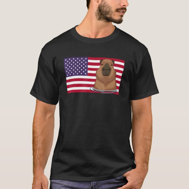 Camiseta American Flag Cute Capybara Rodent (Frente)