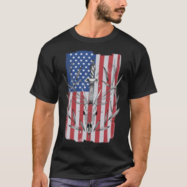 Camiseta American Flag Deer Hunting (Frente)