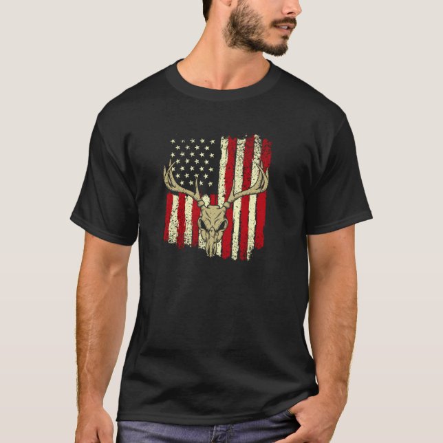 Camiseta American Flag Deer Hunting Buck Antlers Gi (Frente)