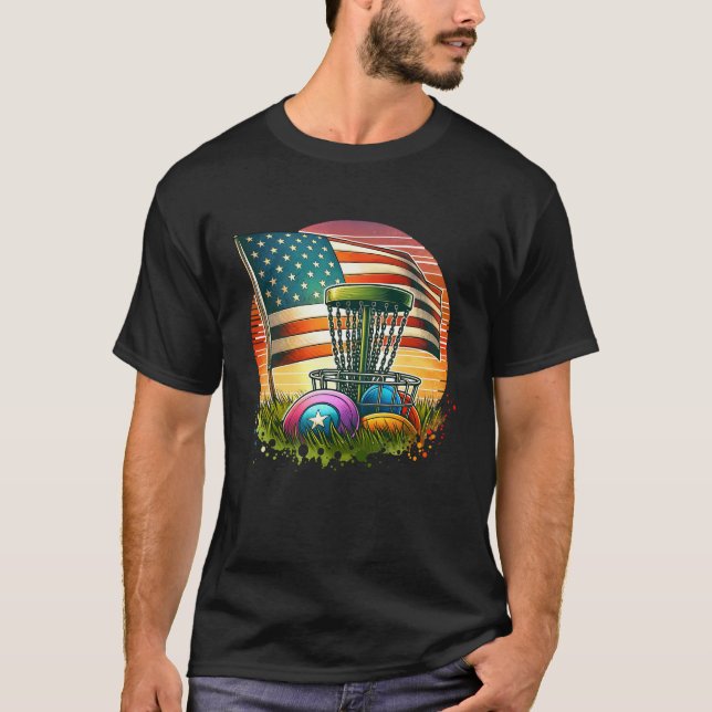 Camiseta American Flag Disk Golf Vintage Sun (Frente)