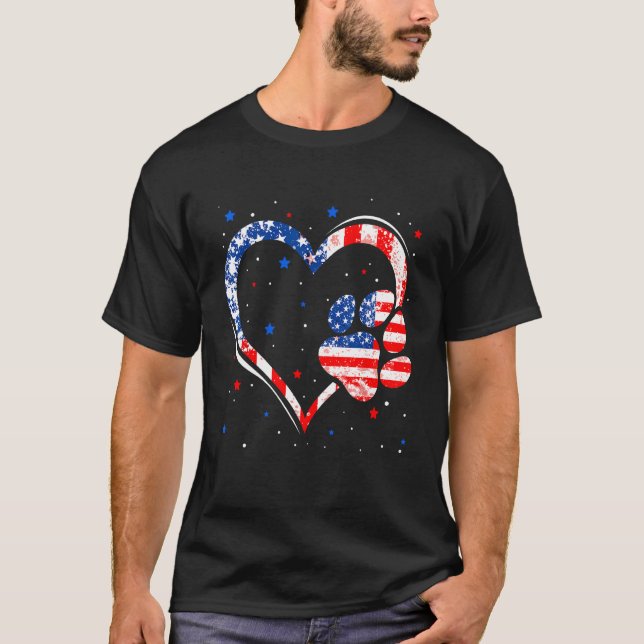 Camiseta American Flag  Dog Cat Paw 4th Of July Independenc (Frente)