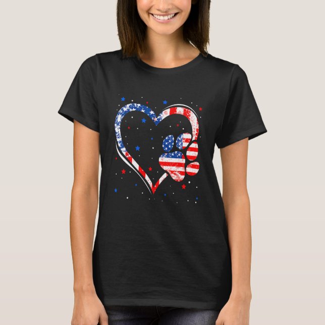 Camiseta American Flag  Dog Cat Paw 4th Of July Independenc (Frente)