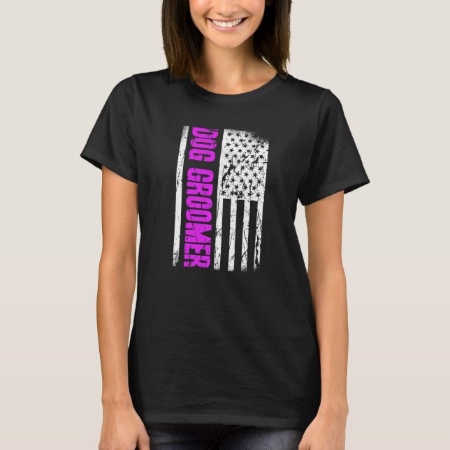 Camiseta American Flag Dog Groomer Premium (Frente)