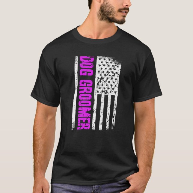 Camiseta American Flag Dog Groomer Premium (Frente)