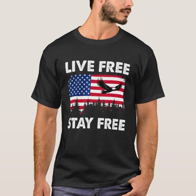 Camiseta American Flag Eagle Voando Ao Vivo Livre Fique Liv (Frente)
