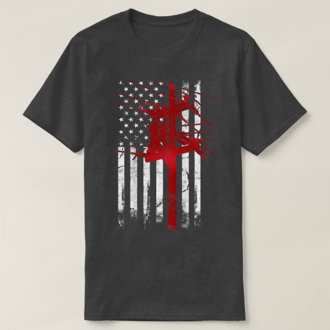 Camiseta American Flag Electric Cable Lineman (Frente do Design)