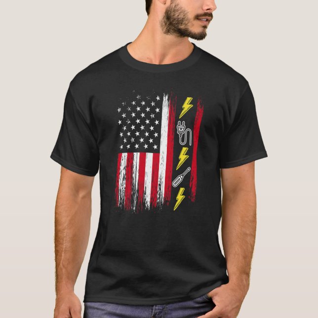 Camiseta American Flag Electricity Electronics Lineman (Frente)