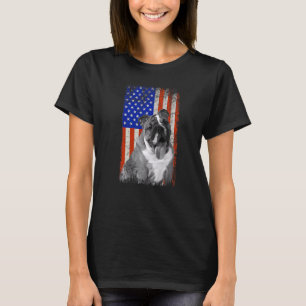 Camiseta American Flag English Buldogue Dog Pai Mãe Puppy P