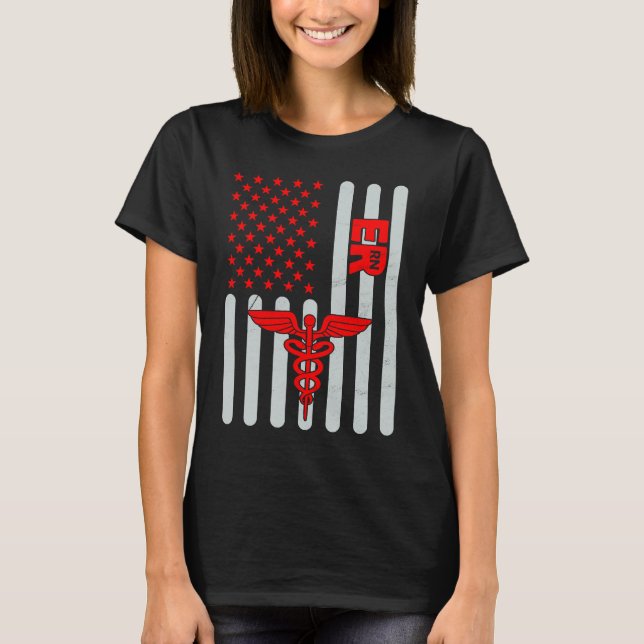 Camiseta American Flag ER Nurse Emergency Nursing Assistant (Frente)
