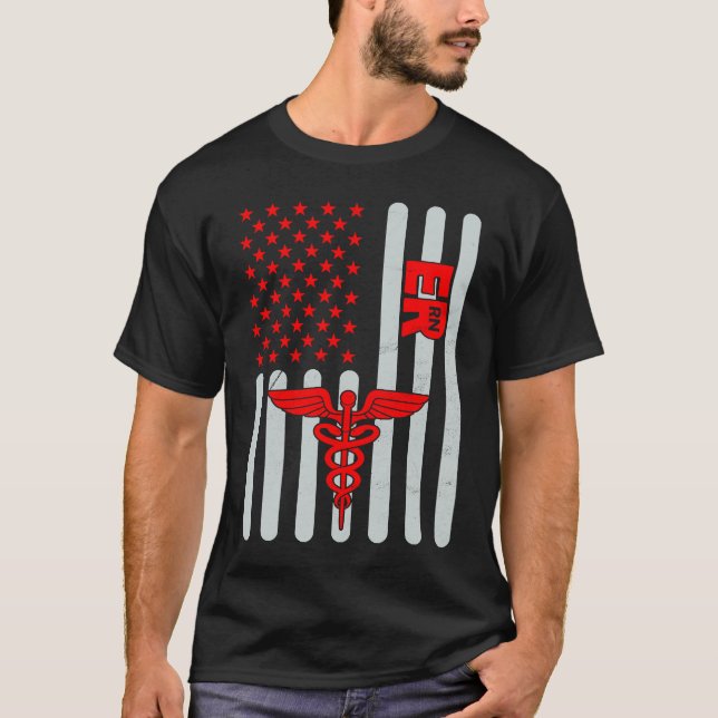 Camiseta American Flag ER Nurse Emergency Nursing Assistant (Frente)