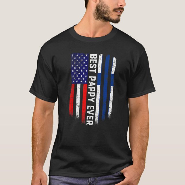 Camiseta American Flag & Finlândia Flag Best Pappy Ever Fam (Frente)