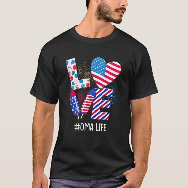 Camiseta American Flag Fireworks Love Oma 4th Of July Patri (Frente)