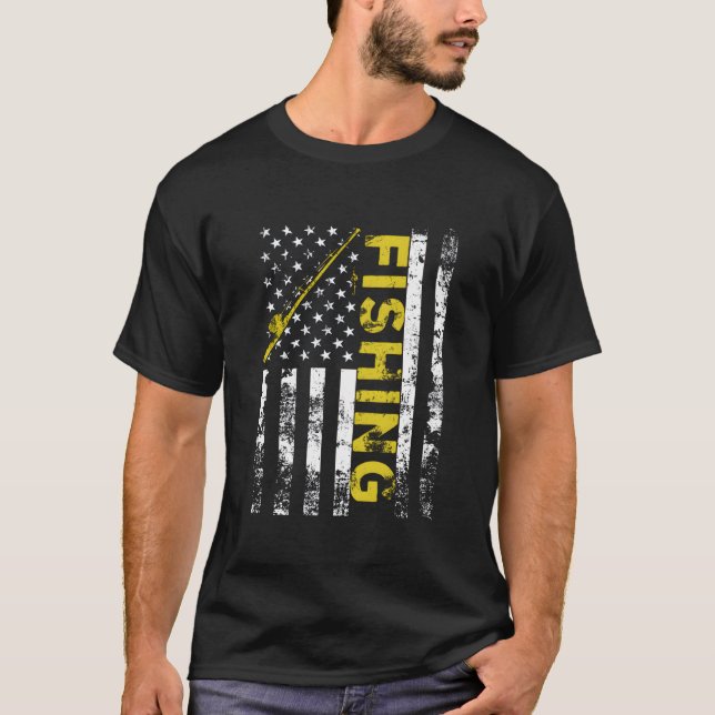 Camiseta American Flag Fishing Rod Usa Patriotic (Frente)