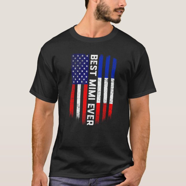 Camiseta American Flag & France Best Mimi Ever Family (Frente)