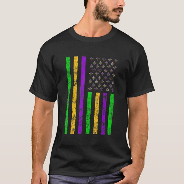 Camiseta American Flag Funny Mardi Gras Retro Mardi Gras Fl (Frente)